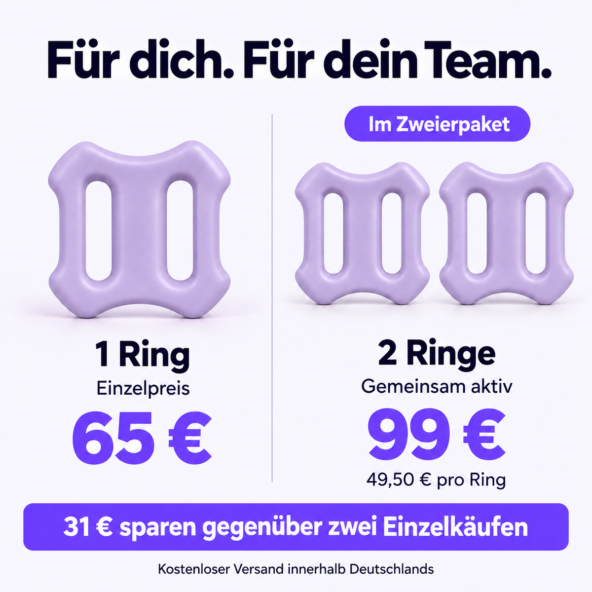Für dich und dein Team: 1 Faszivo Ring 65 Euro, 2 Ringe insgesamt 99 Euro.