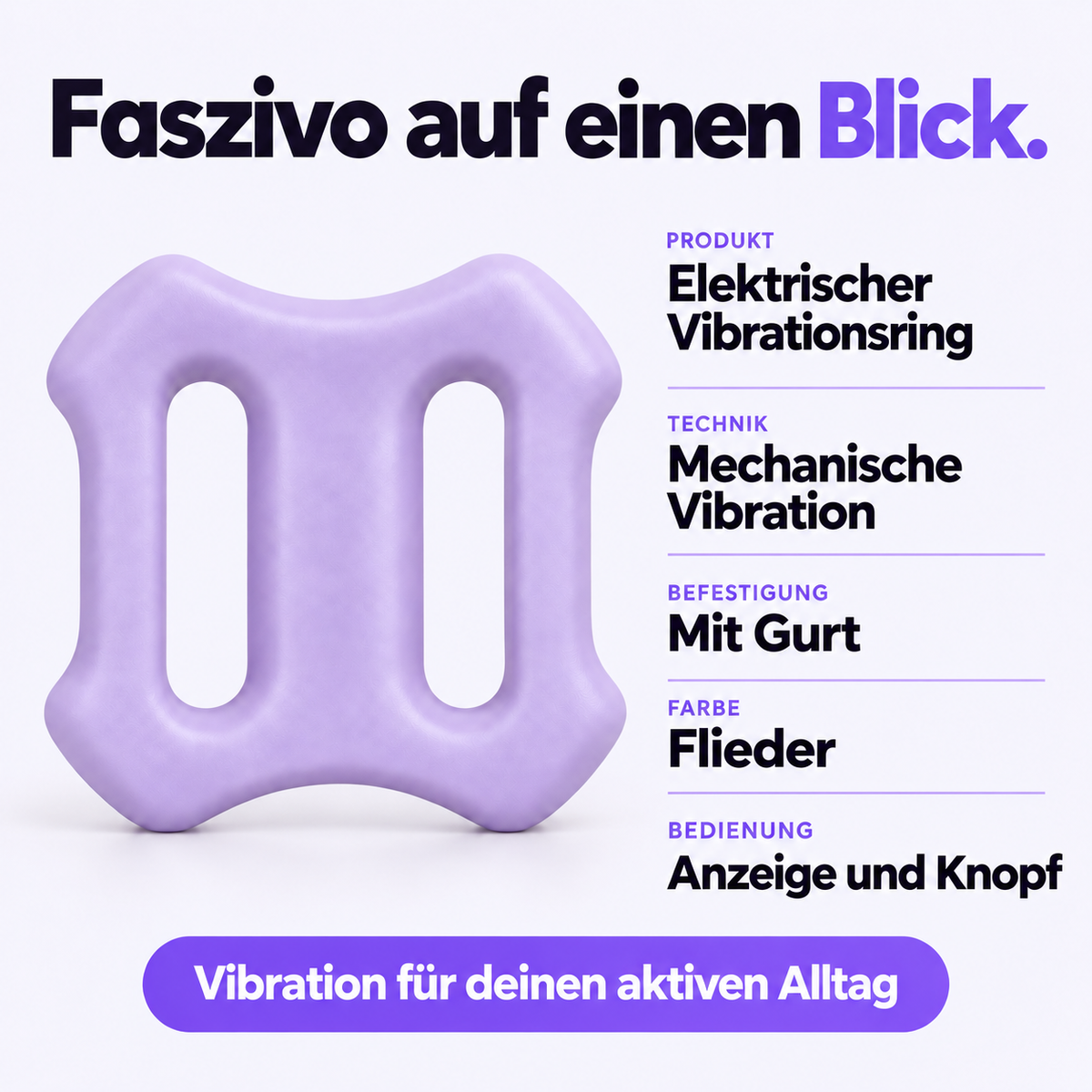 Faszivo auf einen Blick: elektrischer Vibrationsring mit Gurt, Anzeige und Knopf.